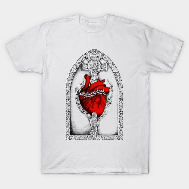 Sacred Heart of Jesus Christ - Red Variant T-Shirt by Art of Arklin